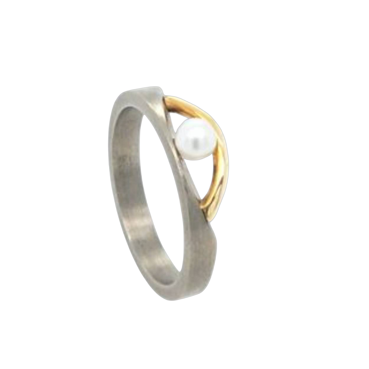 titanium ring met gouden boog en parel