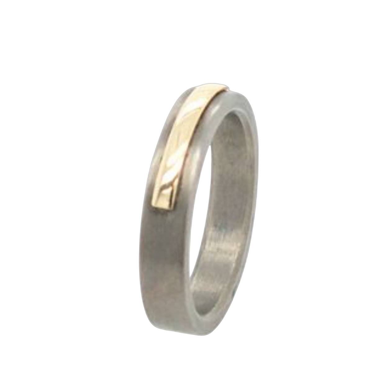 titanium ring met gouden lijn opgelegd