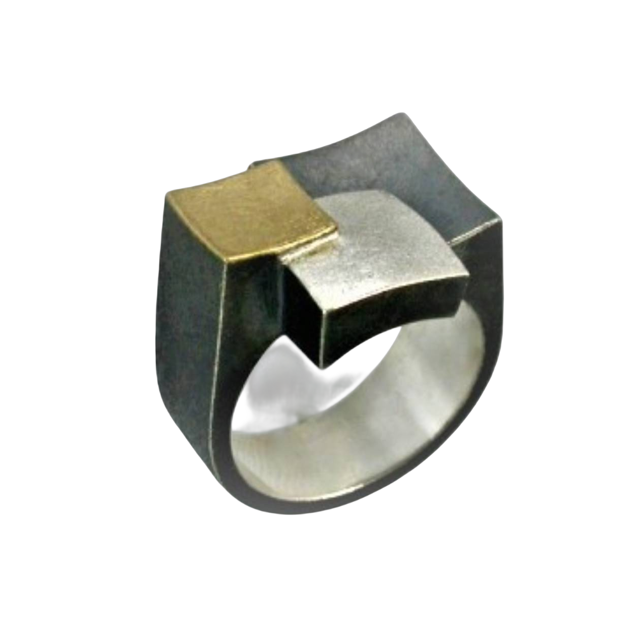 zilveren ring met gouden plaatje
