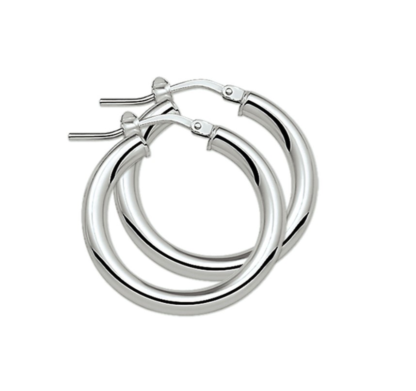 Gerhodineerd zilveren oorringen met een ronde buis en een hefboom-sluiting. 21 x 2.5 mm.