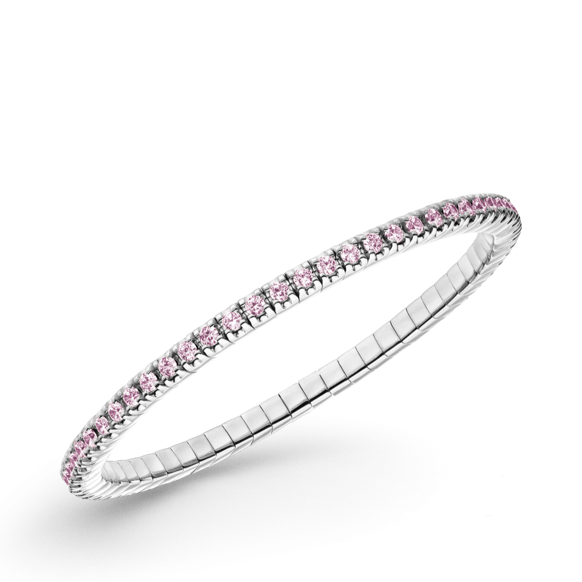 Dazzling colorsflex. Zilveren tennis flex armband met roze zirconia's