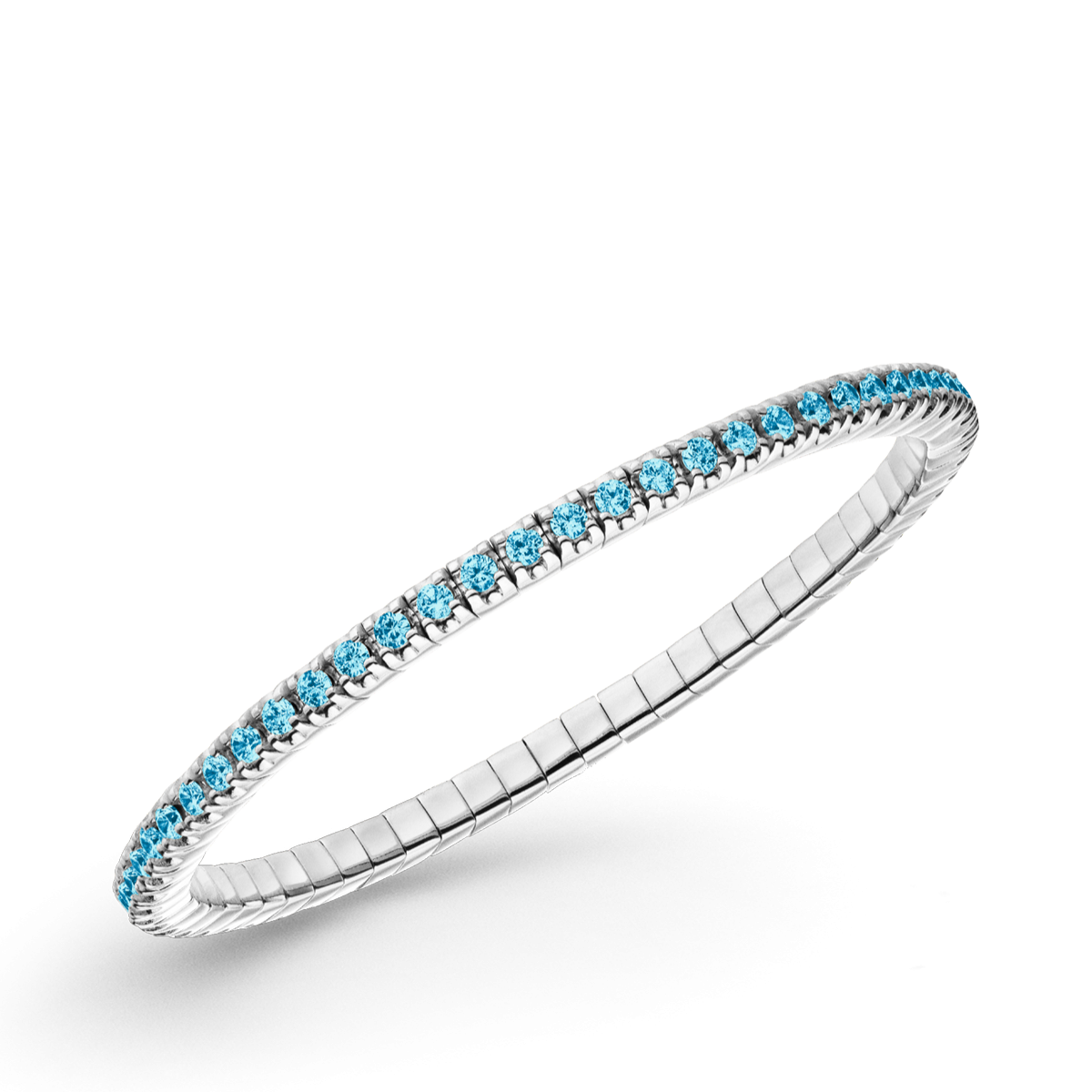 Dazzling colorsflex. Zilveren tennis flex armband met blauw topaas