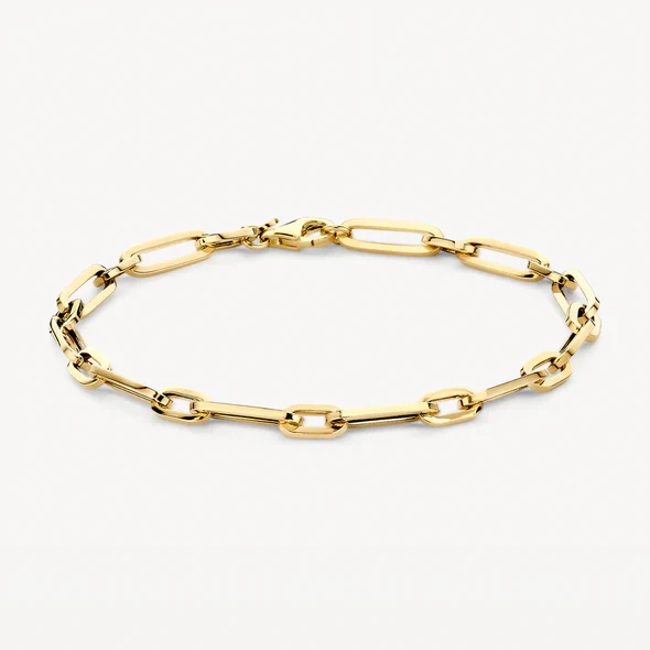 Deze prachtige armband is voorzien van een gouden paperclip als eyecatcher. Het is 19 cm lang en kan eenvoudig worden vastgemaakt met een handige sluiting. De armband voegt een vleugje glamour toe aan elke outfit en kan perfect worden gestyled met zowel casual als feestelijke looks. Draag deze armband solo of combineer hem met andere armbanden voor een trendy layered effect. Beslishoe je deze armband draagt en straal!