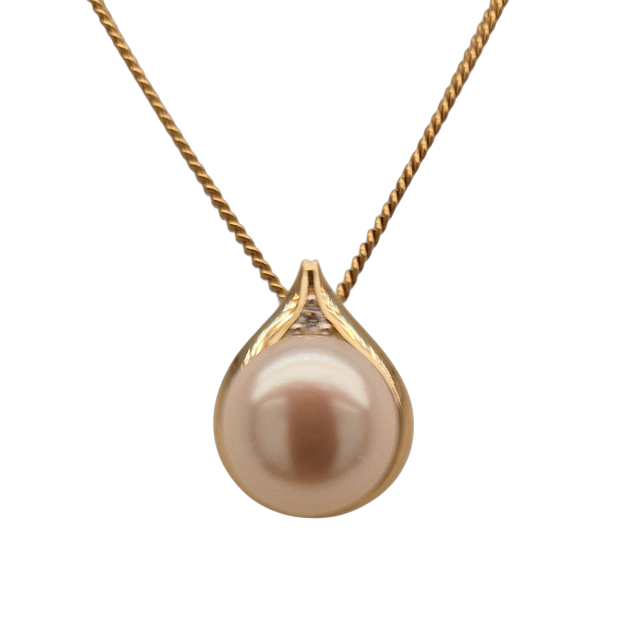 geelgouden hanger met parel en diamant 0,01