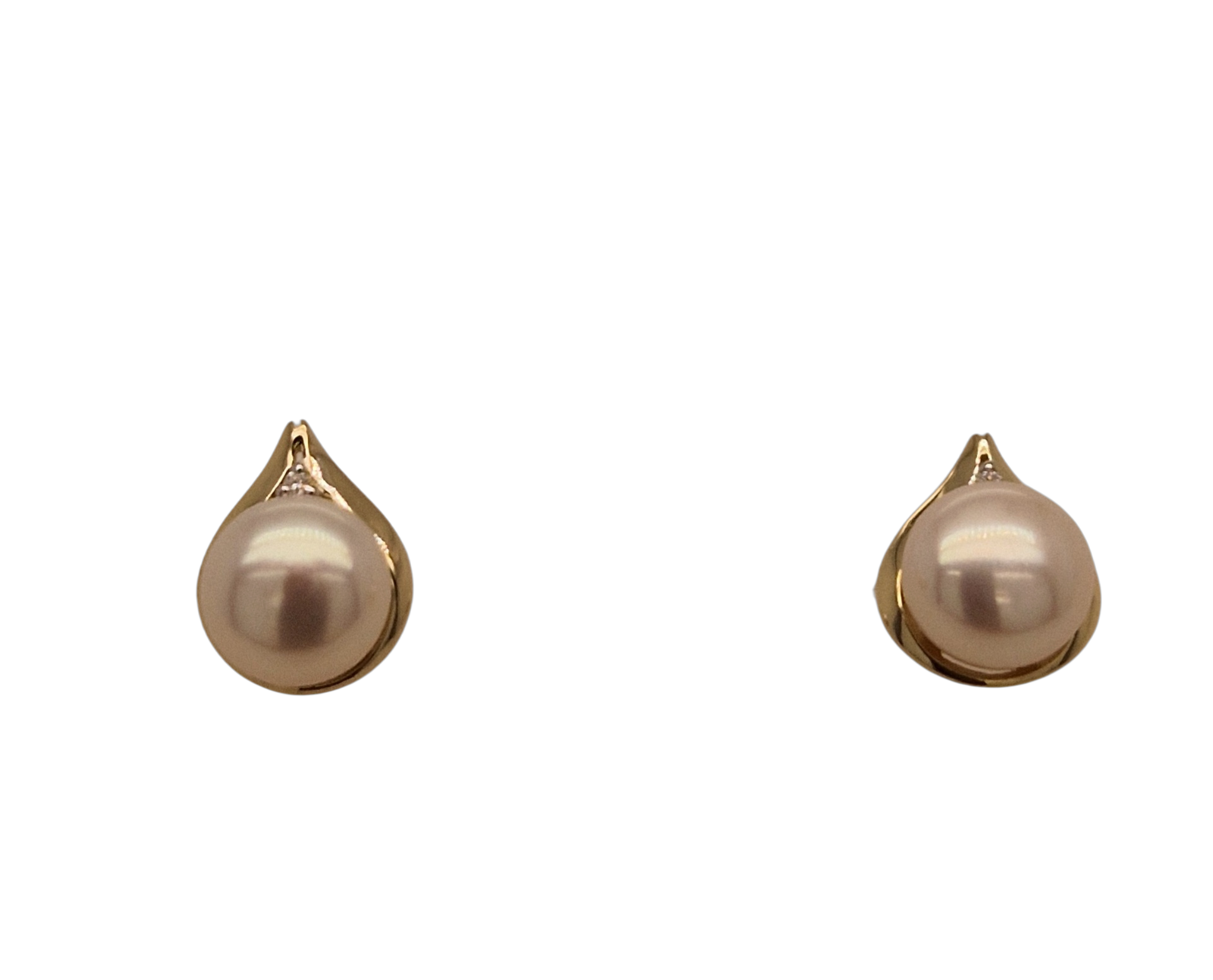 geelgouden oorstekers met parel en diamant 0,01