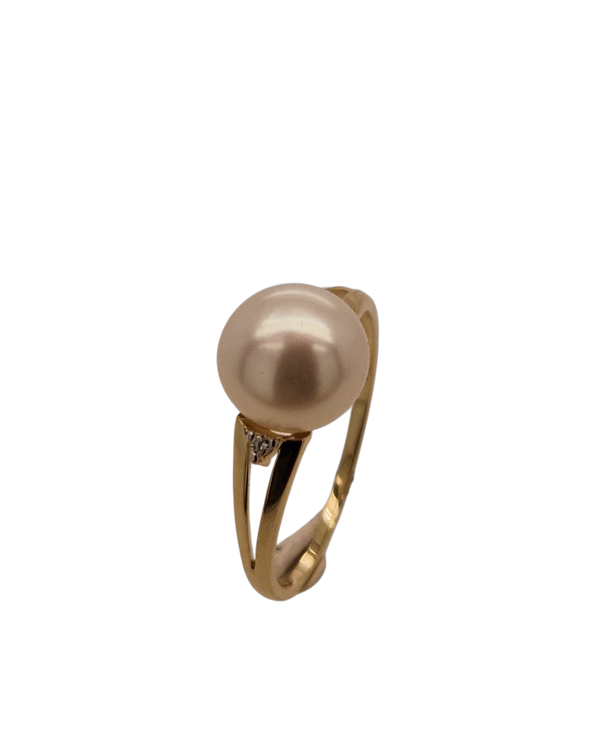 geelgouden ring met parel en diamant 0,015