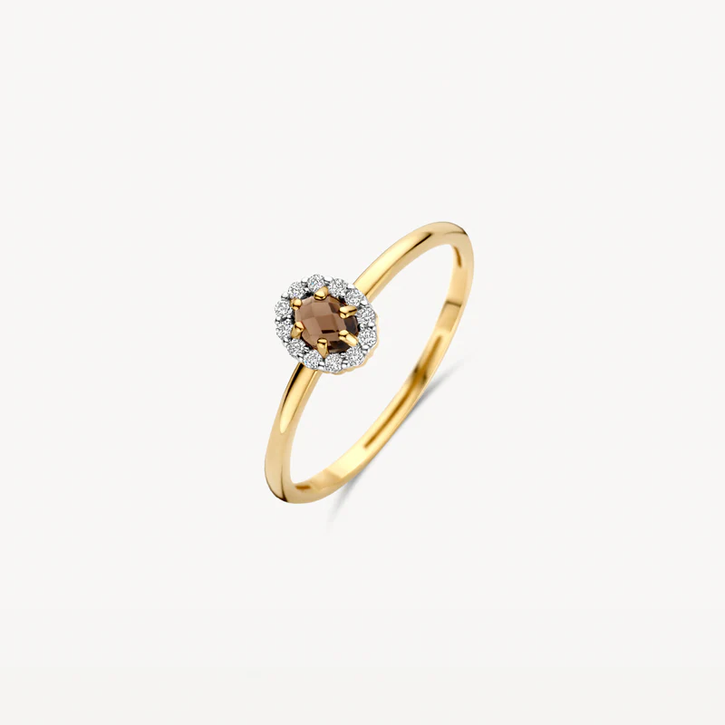 Blush - 14kt geelgouden ring bezet met smokey quartz en zirconia's - 1258YSQ/54