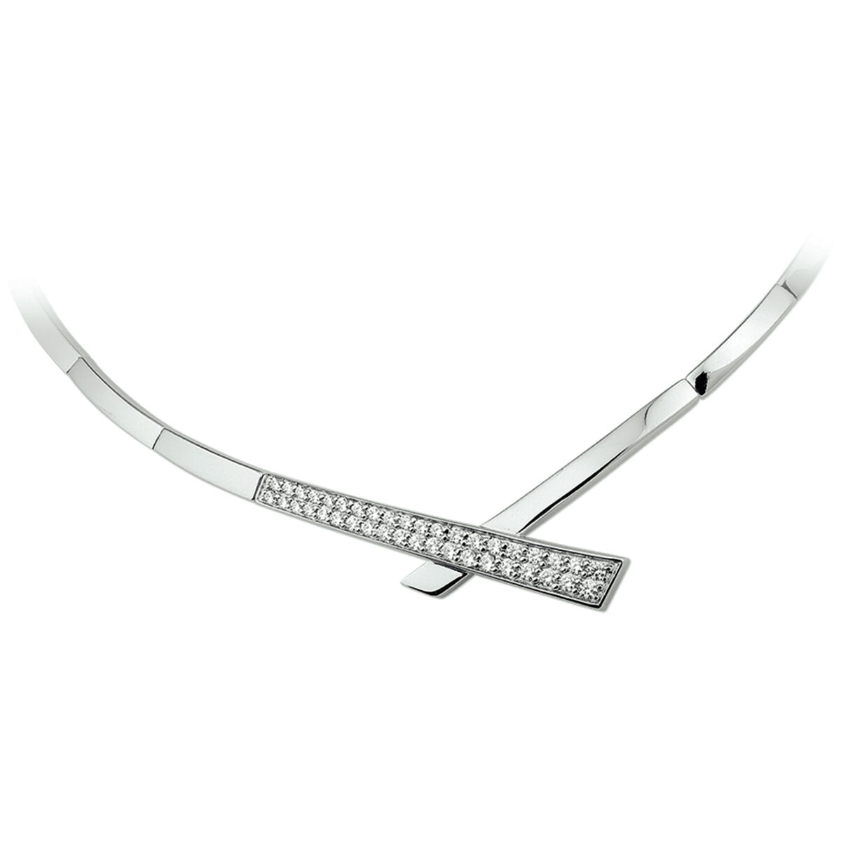 Zilver Gerhodineerd Sckakel Collier met Zirkonia