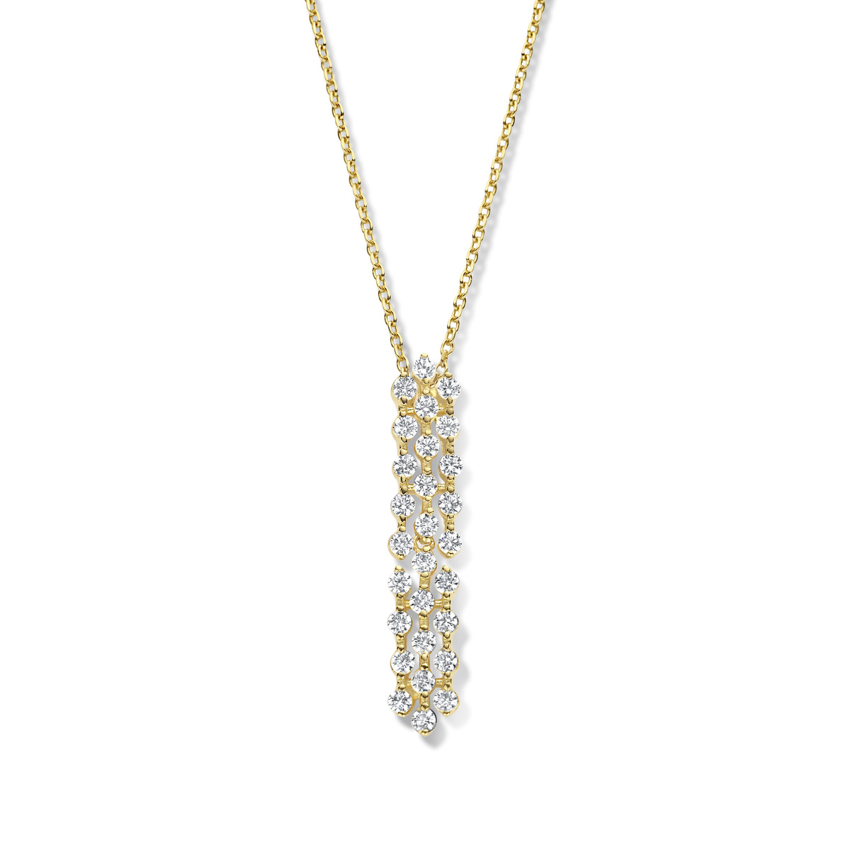 Deze prachtige Naiomy vergulde zilveren halsketting met hanger, gezet met zirconium stenen, is een echte eyecatcher. De ketting heeft een luxe uitstraling en is perfect voor elke gelegenheid. Verschillende oogjes op 40 - 42 en 45cm lengte. Een verfijnde toevoeging aan elke sieradencollectie.