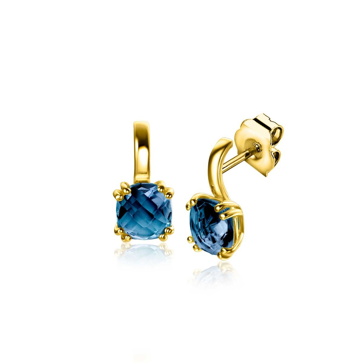 ZINZI Gold 14 karaat gouden oorsieraden 13mm met chique vierkante kleursteen in 6,5mm bezet met echt Londen topaas. Vervaardigd van geheel 14 karaat goud (585).
