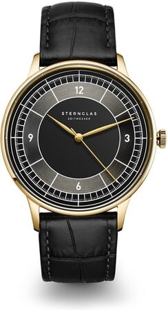 Sternglas sedius doublé horloge met saffierglas en zwarte lerenband