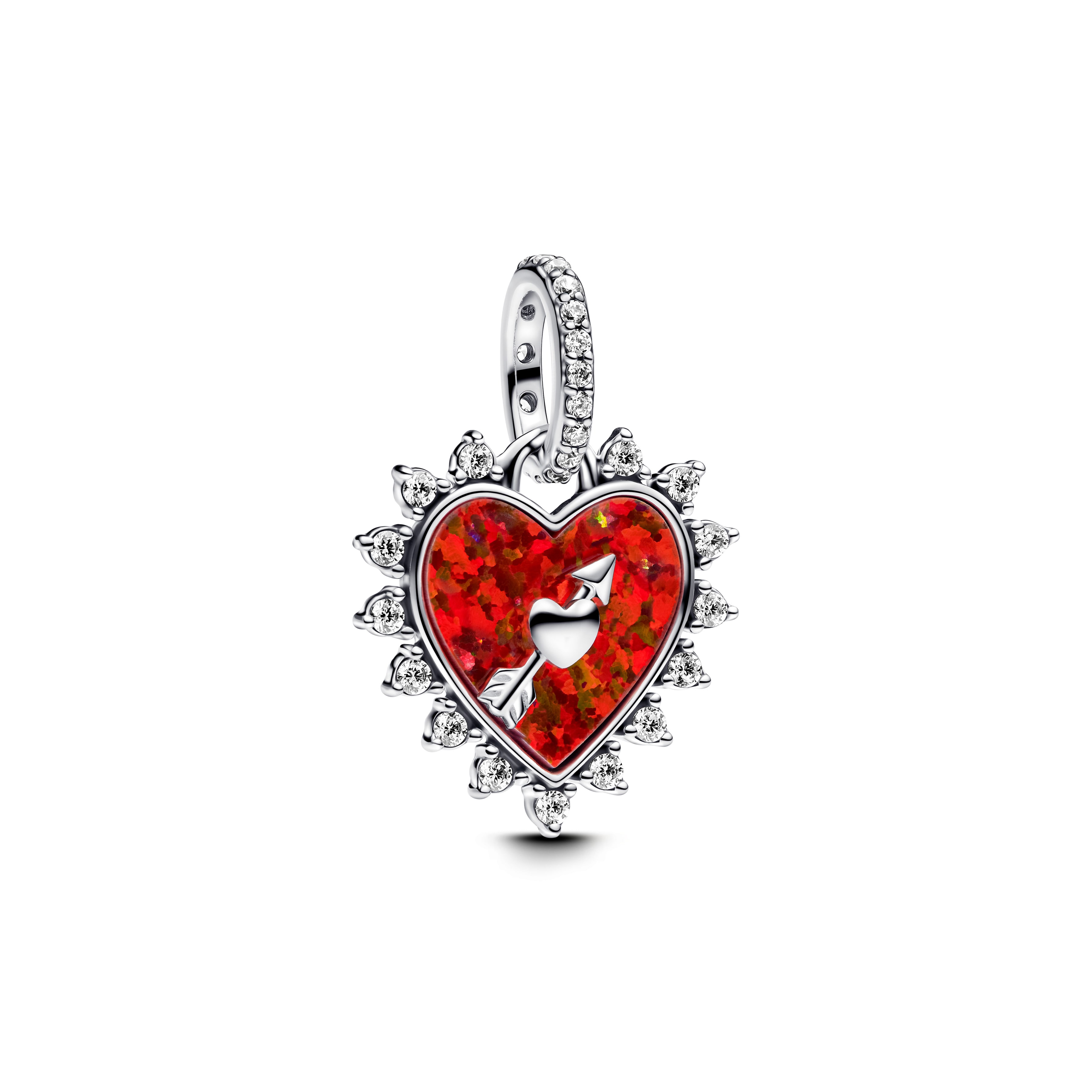 Pandora - Zilveren hart met rood labcreated opal met draaibare pijl - 793667C01