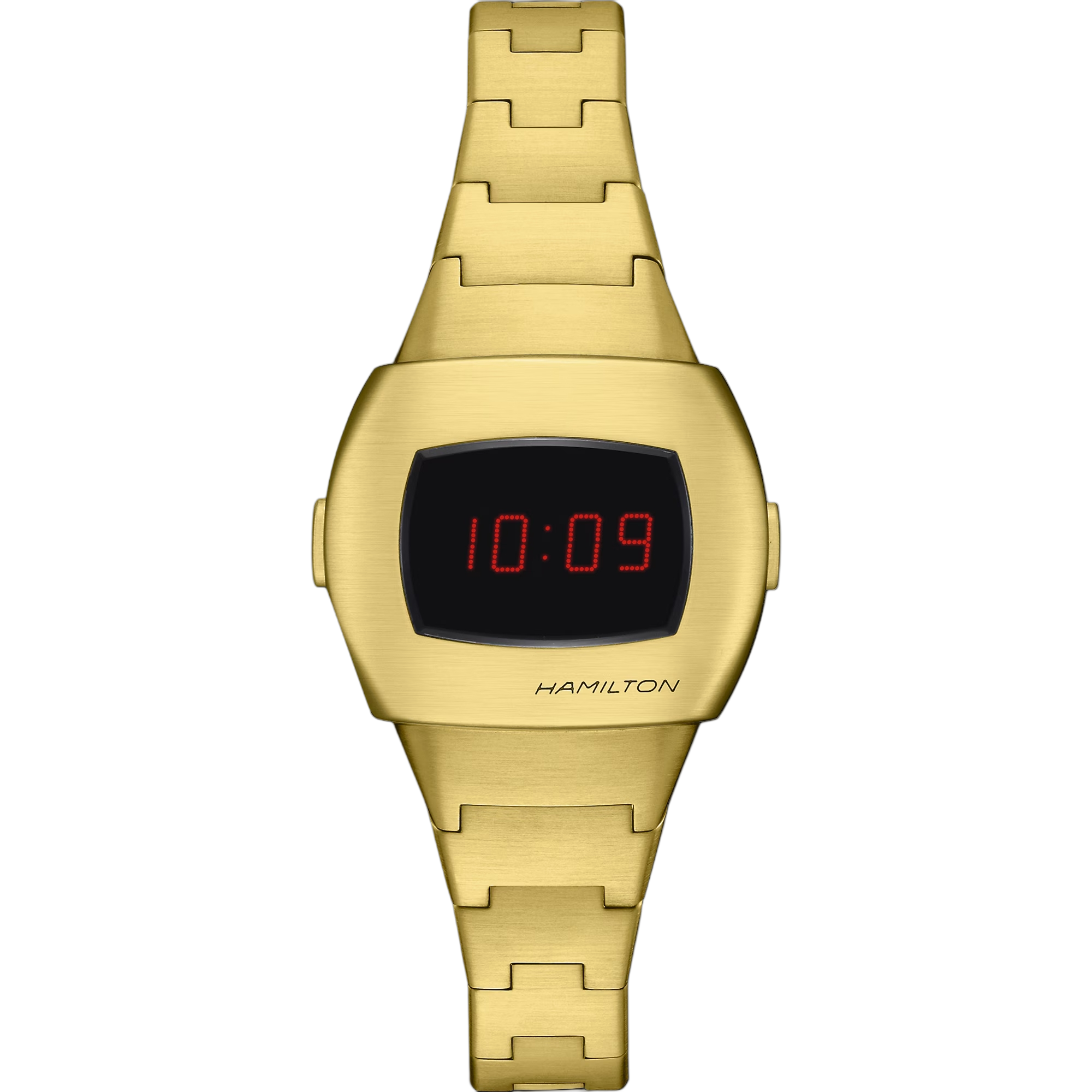 De Hamilton American Classic H52314130 is een stijlvolle digitale polshorloge met een vierkante roestvrijstalen kast en goudkleurige afwerkingen. Uitgerust met een saffierglas, datumaanduiding, en lichtfunctie. Geschikt voor dagelijks gebruik en waterbestendig tot 10 ATM. Draag hem met een formele outfit voor een elegante look of casual voor een chique uitstraling.