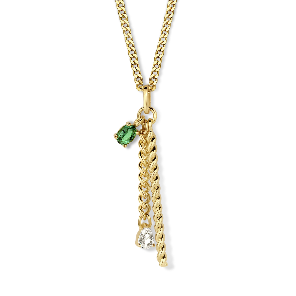 Zilveren vergulde ketting met hanger in zirkoon en kleursteen