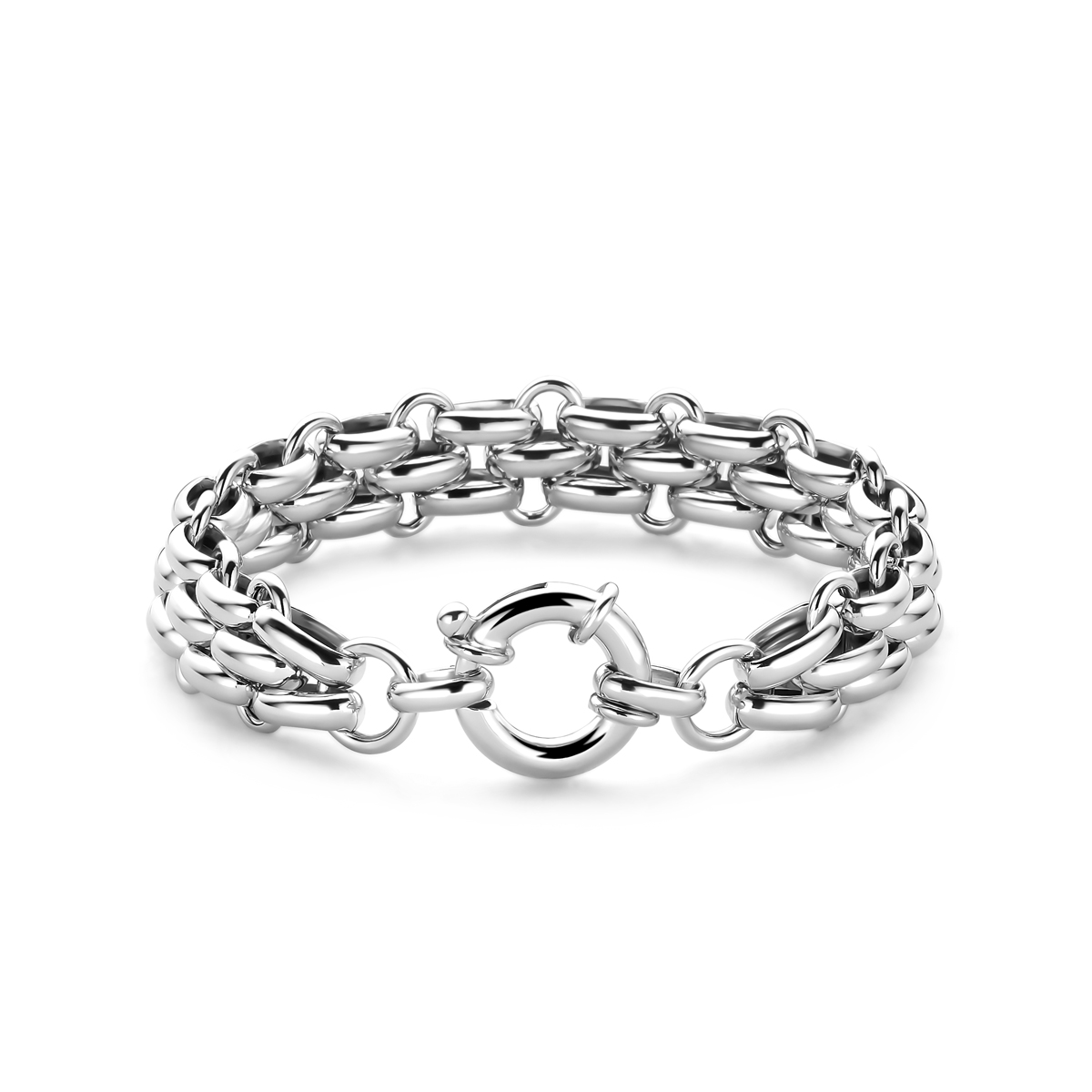 Gerhodineerd 925 zilveren armband met een schakelbreedte van 14mm en een draaglengte van 19.5cm.