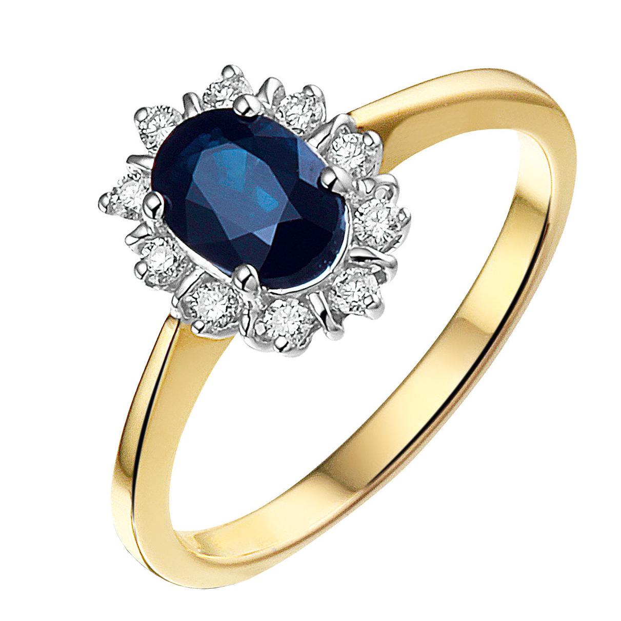 Saffierring 10-0.15 Crt/1-1.00 Saffier, 14 Krt Bicolor.