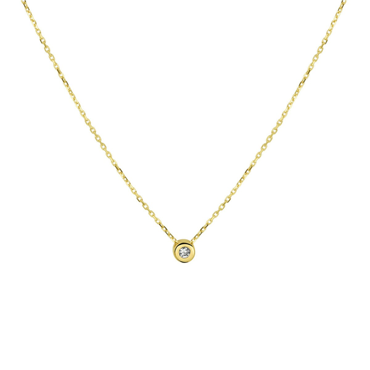 Klassiek 14k geelgouden 1mm anker collier met draaglengtes van 42cm 44cm en 46cm uitgevoerd met een briljant geslepen zirkonia in in zetkast van 4.5mm. Door het simplistische model is dit collier perfect te combineren met andere sieraden. Tip: Combineer dit collier met andere sieraden uit onze collectie of met sieraden vanuit je eigen stash en creeer zo elke keer weer een nieuwe look!