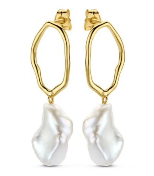 Gouden oorhangers met zoetwater parel