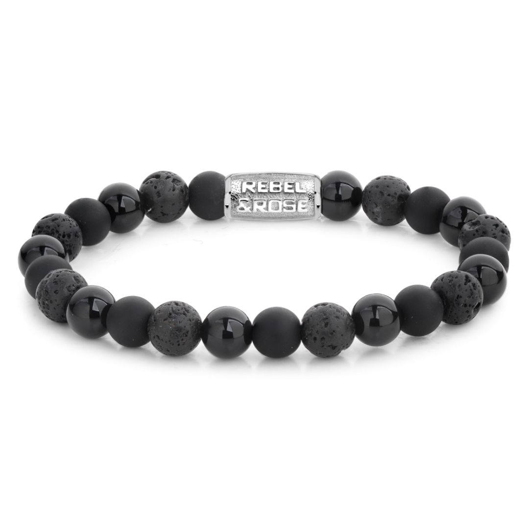 Rebel & Rose - Black Rocks 8mm Large 19cm - RR-80041-S-L