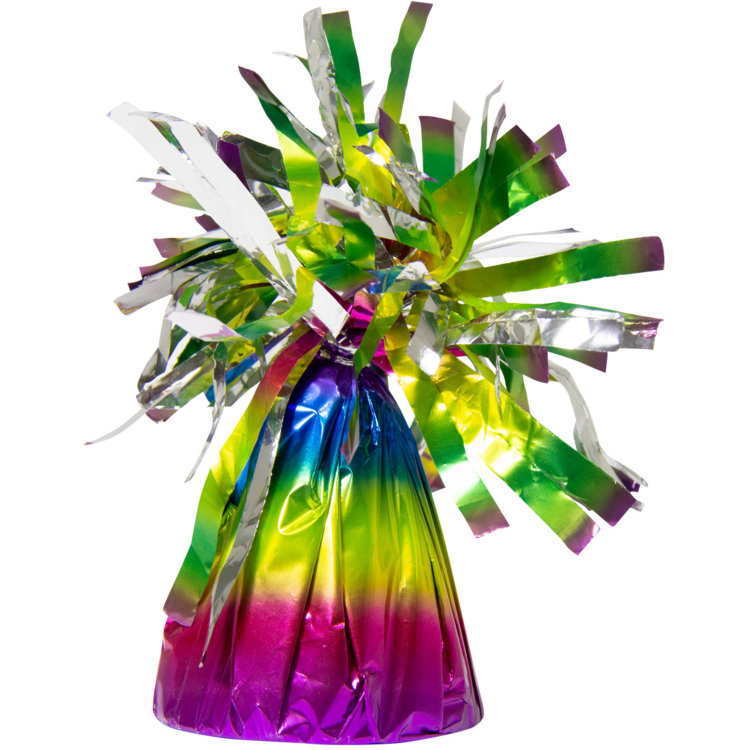 Ballon Gewicht Regenboog - 170 g. Inhoud: 1 ballongewicht. Kleur: Meerkleurig. Bijvoorbeeld te gebruiken tijdens de volgende feestgelegenheid/feestgelegenheden: verjaardag, kinderfeestje, jubileum. Dit ballongewicht heeft de volgende afmetingen: 14 cm x 6 cm. Het artikel is gemaakt van folie.