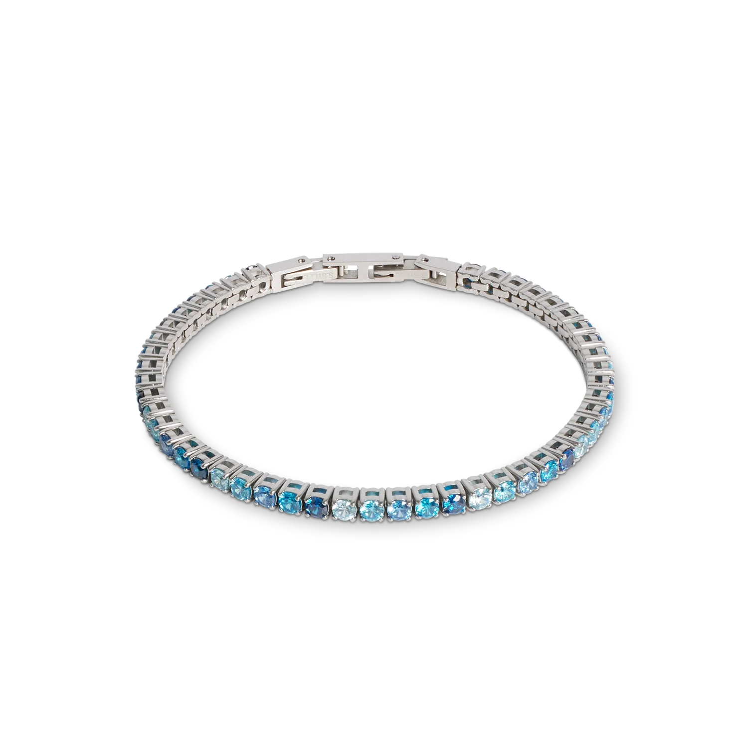 Stalen tennisarmband met verschillende blauwe zirkonia's