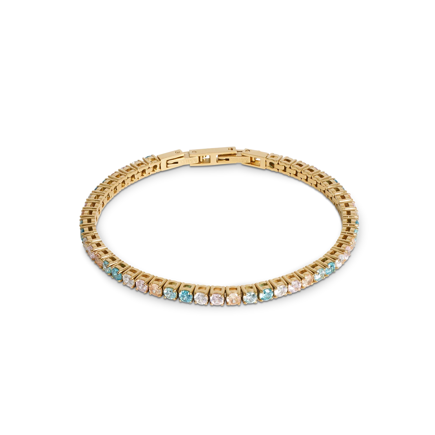 Verguld stalen tennisarmband met zirkonia's in verschillende pastel kleuren