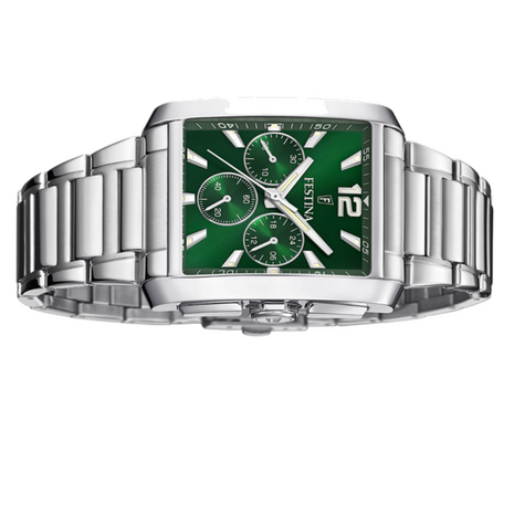 festina rechthoekige groene wijzerplaat heren model staal