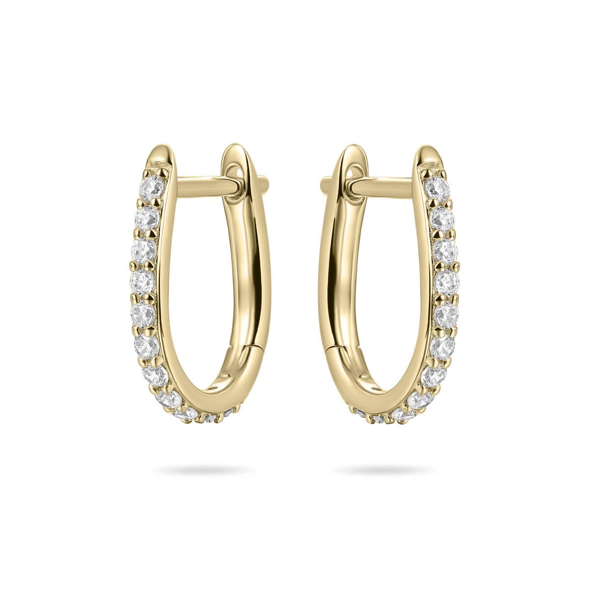 Huiscollectie - Zilveren klapcreolen bezet met zirconia's, verguld, 15x2mm - KC1048Y
