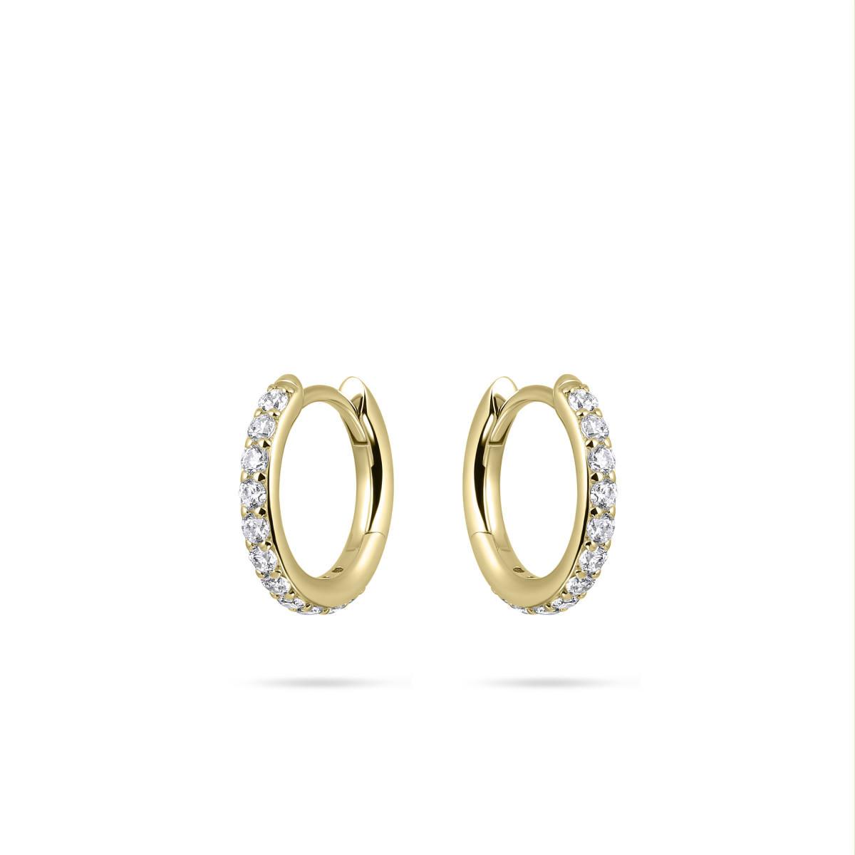 Huiscollectie - Zilveren klapcreolen bezet met zirconia's, verguld, 15x2mm - KCK2/15Y