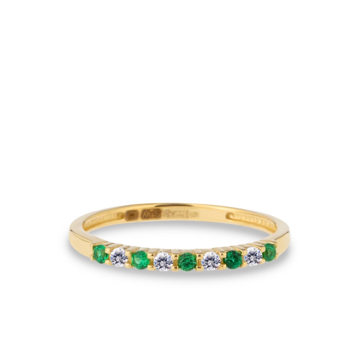 gouden Swing ring, groen/wit zirconias mt54