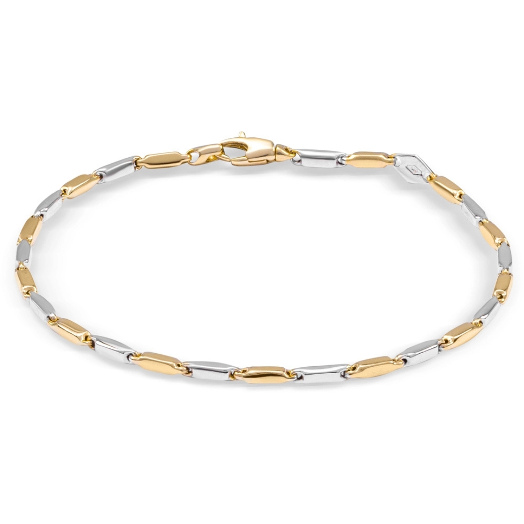 Monzario -14kt bicolor geel/witgouden armband 19cm, 2.2mm