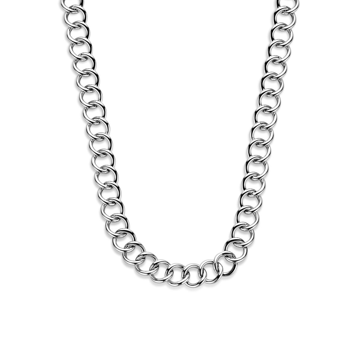 Gerhodineerd 925 zilveren gourmette collier met een schakelbreedte van 13.5mm uitgevoerd met een karabijn sluiting. Het collier heeft een draaglengte van 42cm en een extensie van 3cm.