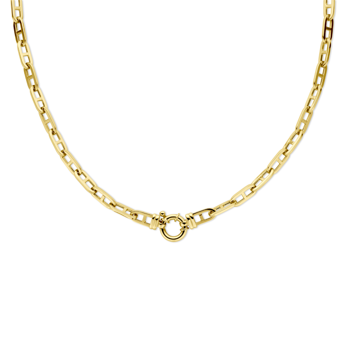 14k Geelgouden collier uitgevoerd met een veerslot. Het collier heeft een draaglengte van 45cm.  De schakelbreedte is 5.8mm.