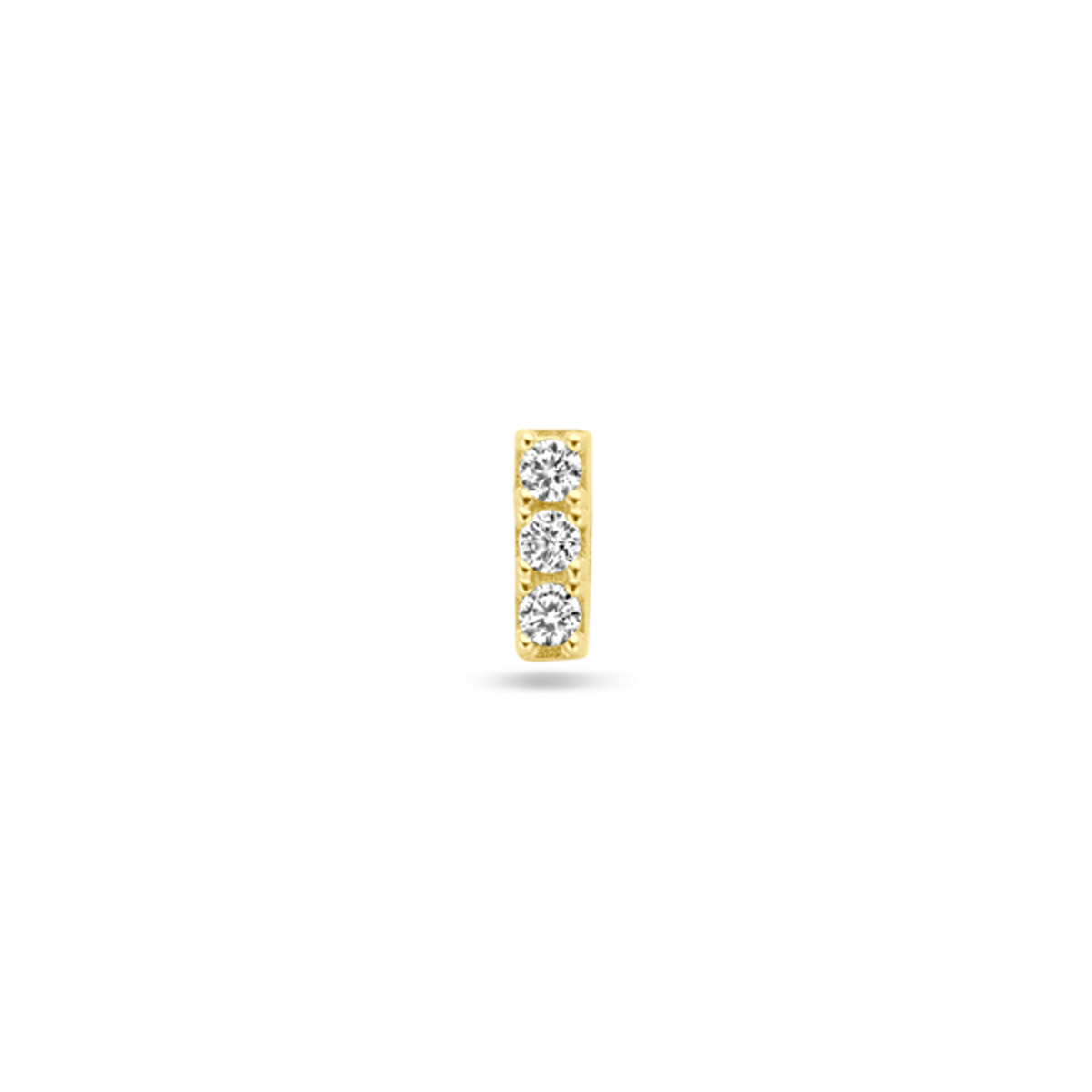 14k Geelgouden flat back piercing met schroefdraad uitgevoerd met zirkonia. Deze piercing heeft&nbsp;een afmeting van 5x1.5mm, een buis lengte van 8mm en een buisdikte van 1.0mm.&nbsp;Worden per stuk verkocht.