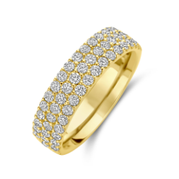 14k Geelgouden ring uitgevoerd met diamant. De ring heeft een breedte van 5,5 mm. Het totale diamantgewicht is 1.13ct.