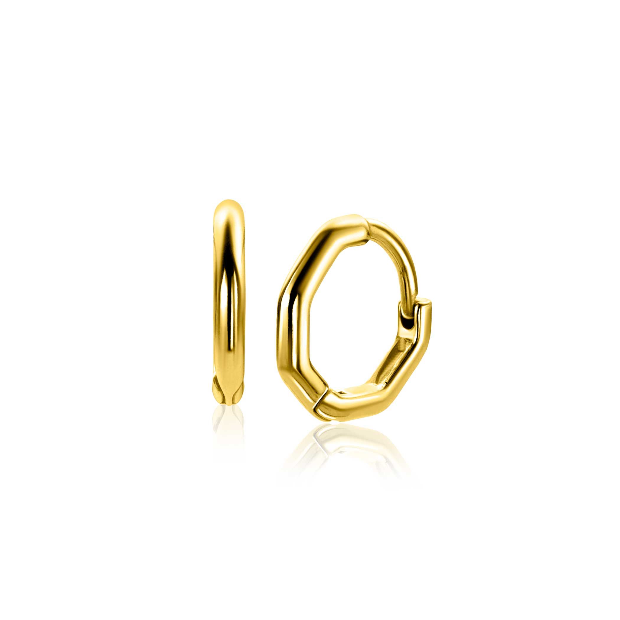 ZINZI gold plated zilveren oorringen (14mm) in zeshoeksvorm. Met luxe en gemakkelijke klapsluiting. Vervaardig van eerste gehalte zilver (925) en extra geel verguld.
