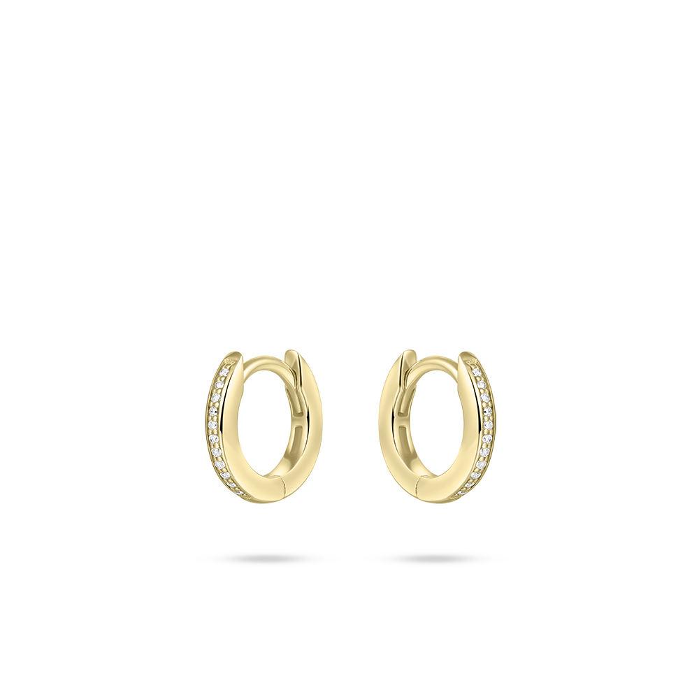 Huiscollectie - Zilveren klapcreolen bezet met zirconia's, verguld, 12x2mm