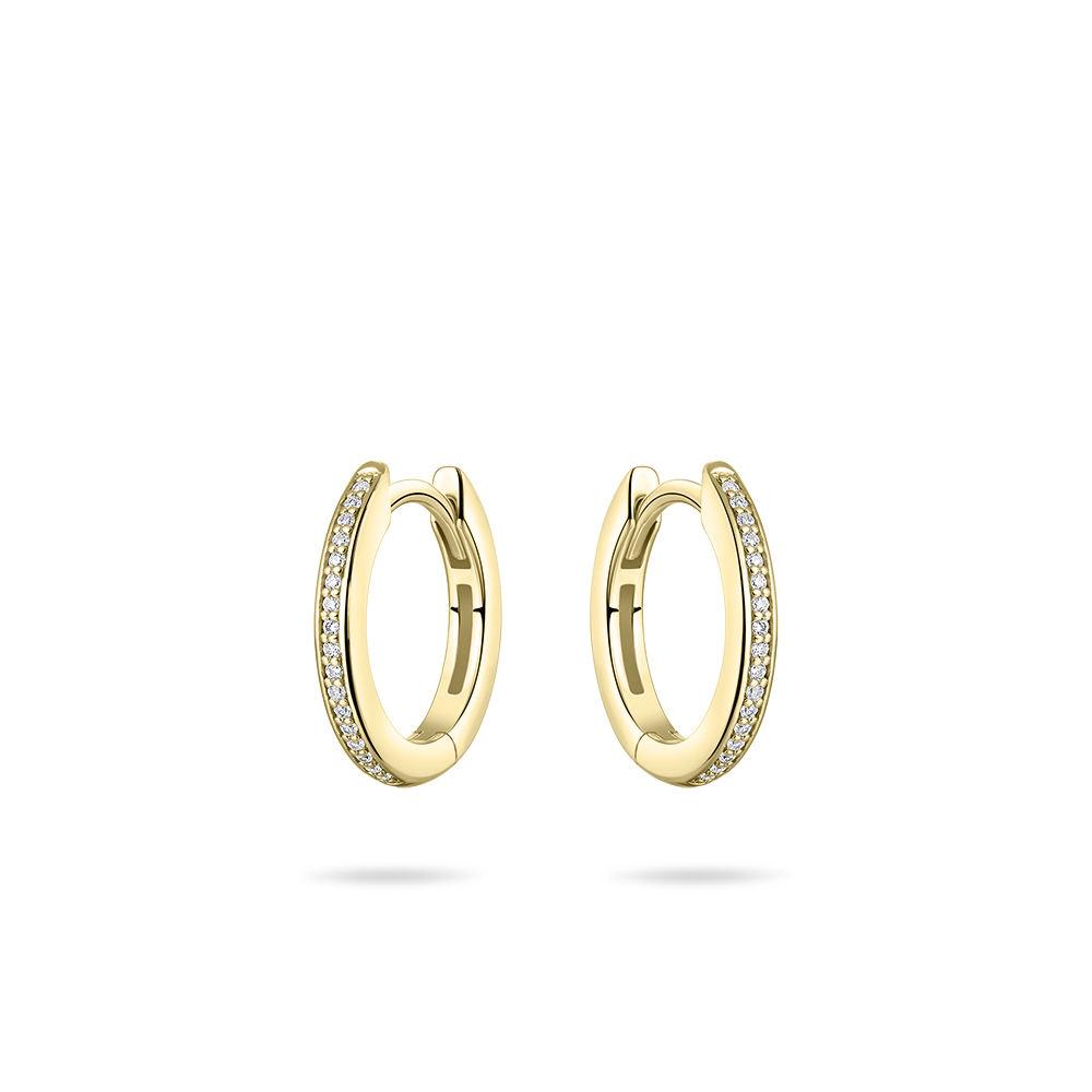 Huiscollectie - Zilveren klapcreolen bezet met zirconia's, verguld, 15x2mm