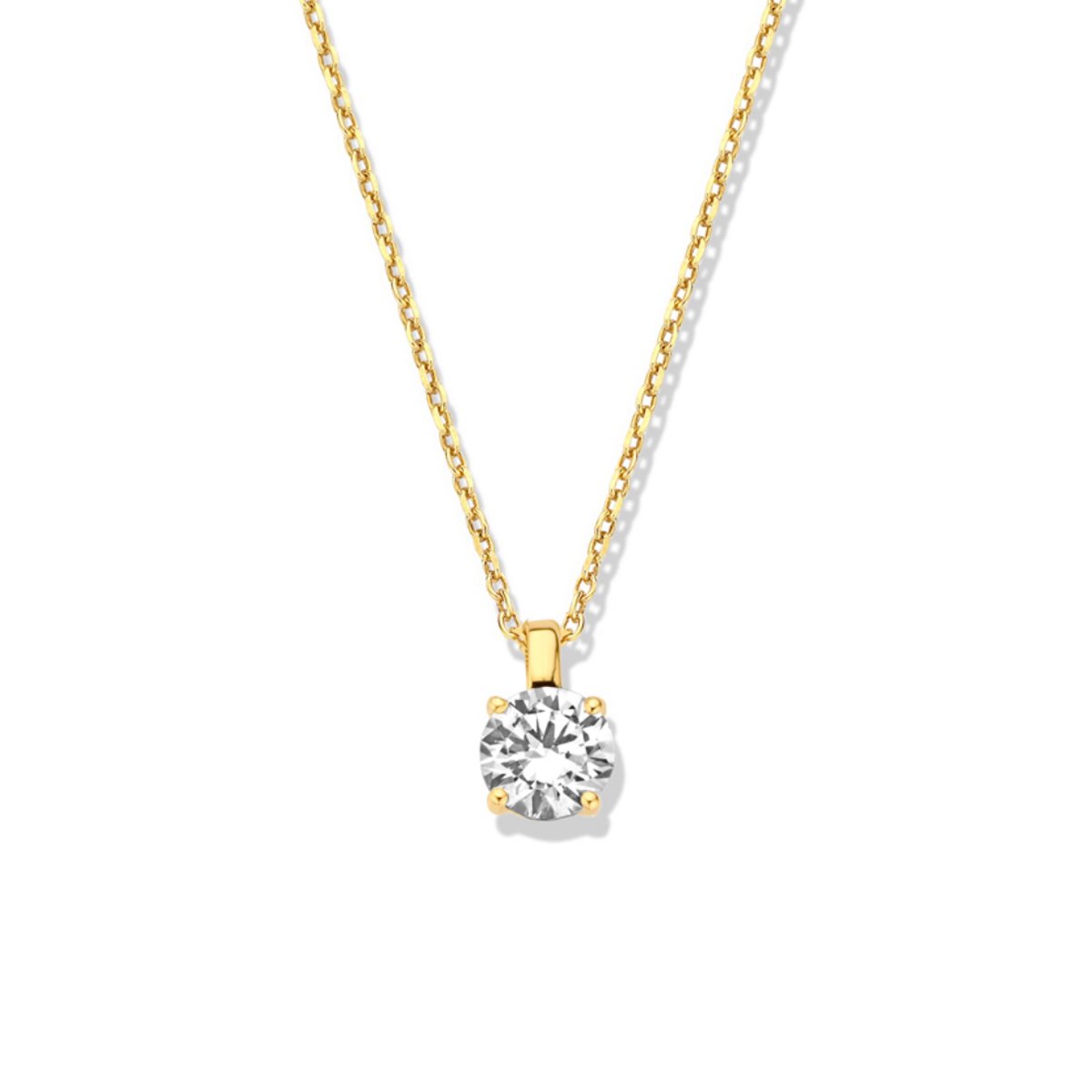 Deze prachtige Naiomy vergulde zilveren halsketting met een zirkonia solitaire hanger is een echte eyecatcher. De halsketting heeft een elegante en tijdloze uitstraling en kan zowel casual als chique gedragen worden. De halsketting is perfect geschikt voor dagelijks gebruik of voor speciale gelegenheden. Draag deze ketting om je hals voor een stijlvolle touch aan je outfit. Maak je look compleet met deze schitterende Naiomy halsketting!