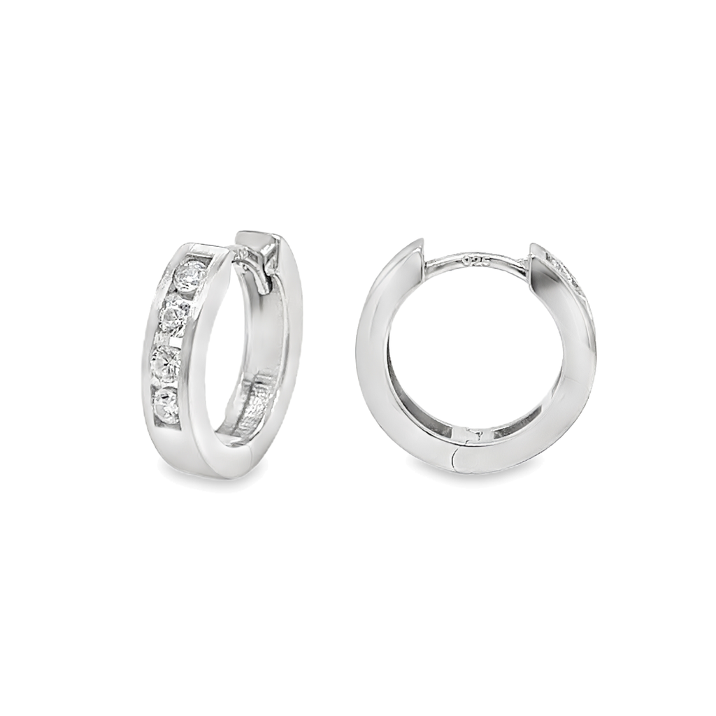 Zilveren klapoorringen Mat met rij Zirkonia gerhodineerd 16,5x3,5mm