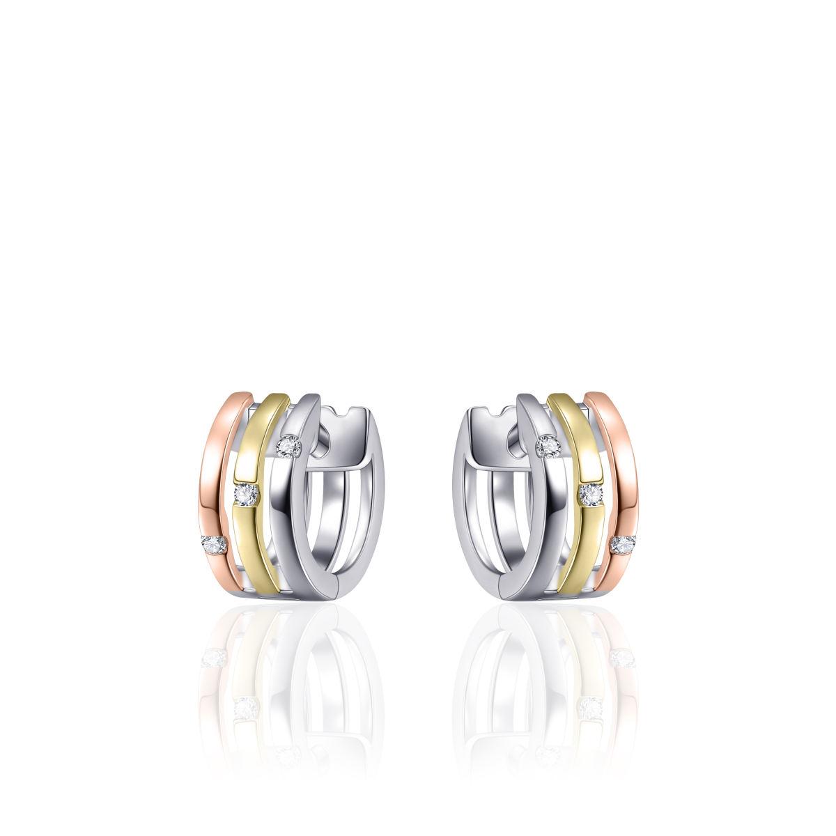 Zilveren Klapoorringen Tri-color Verguld met Zirkonia E051T