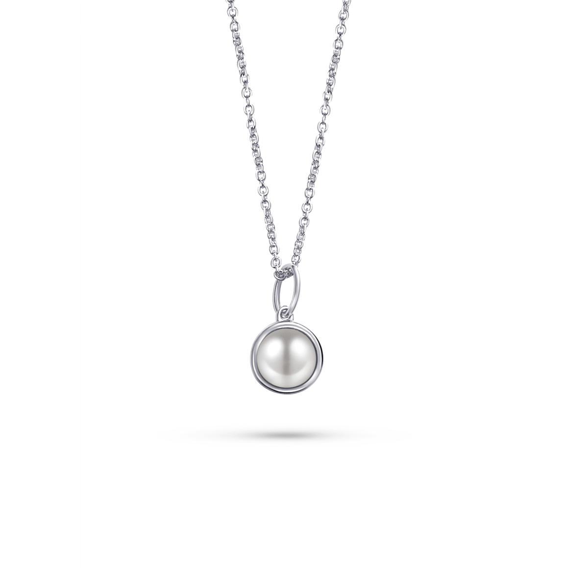 Zilver Gerhodineerd Collier met Hanger met Parel 