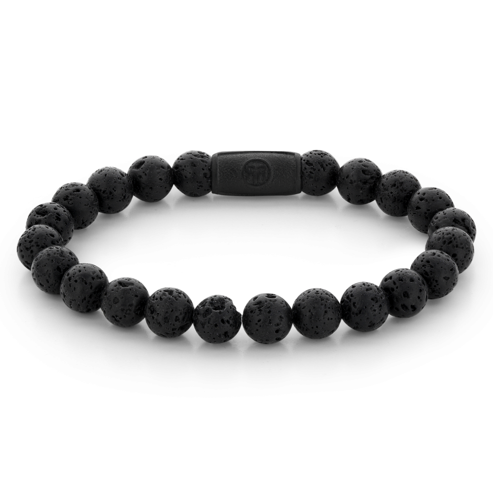 Bead armband, handgemaakt van 8mm natuurstenen kralen met eenedelstalen zwarte sluiting. Het Rebel & Rose sieraad is makkelijk te combineren met andere zilveren, leren of kralenarmbanden.