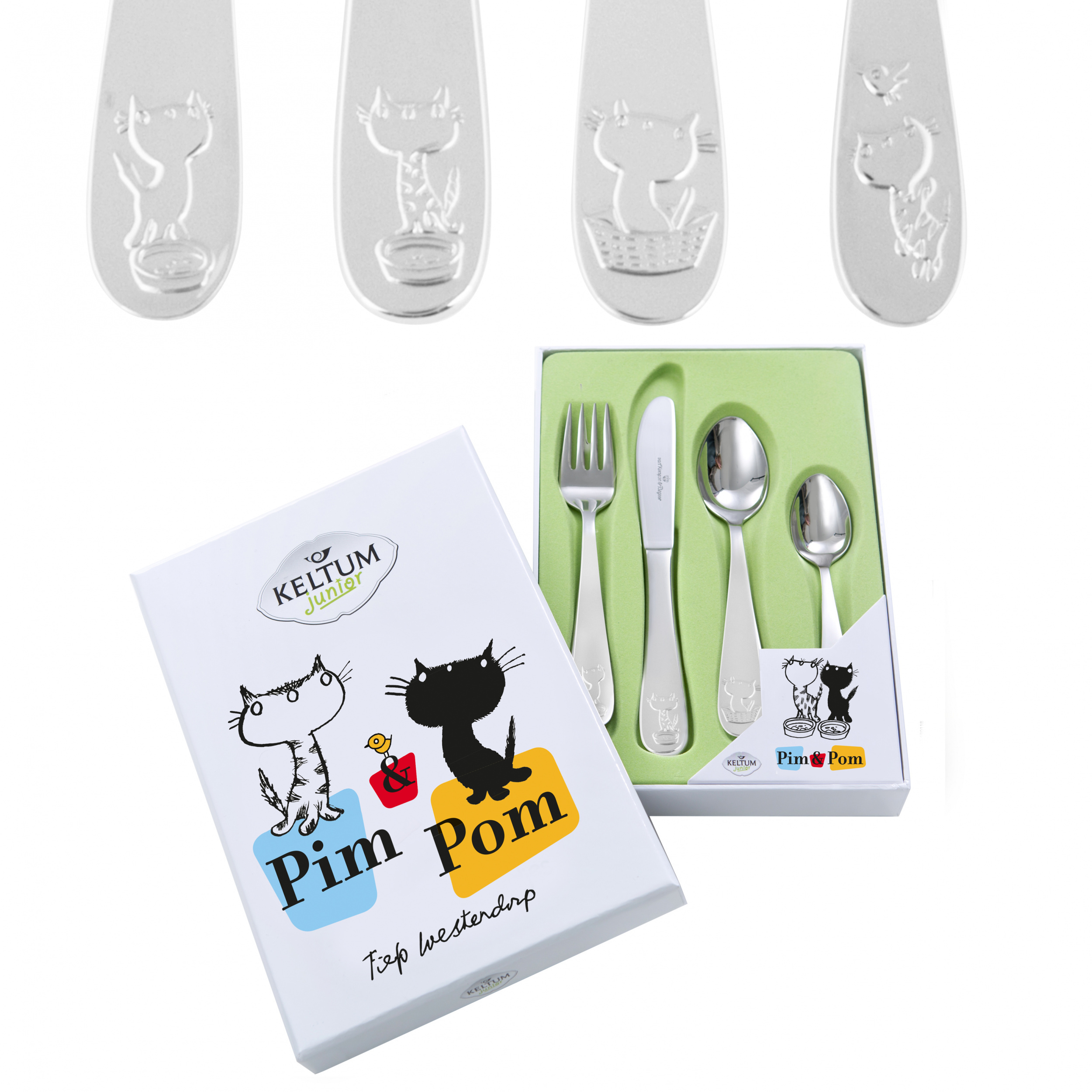 Keltum - 4dlg staal kinderbestek Pim & Pom