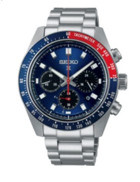 Seiko herenpols horloge Prospex Solar model SSC913P1. Edelstalen kast 41,4 mm met edelstalen band met klapsluiting. Chronograaf funktie, blauwe wijzerplaat en blauw met rode lunette rand. 10 ATM waterdicht.