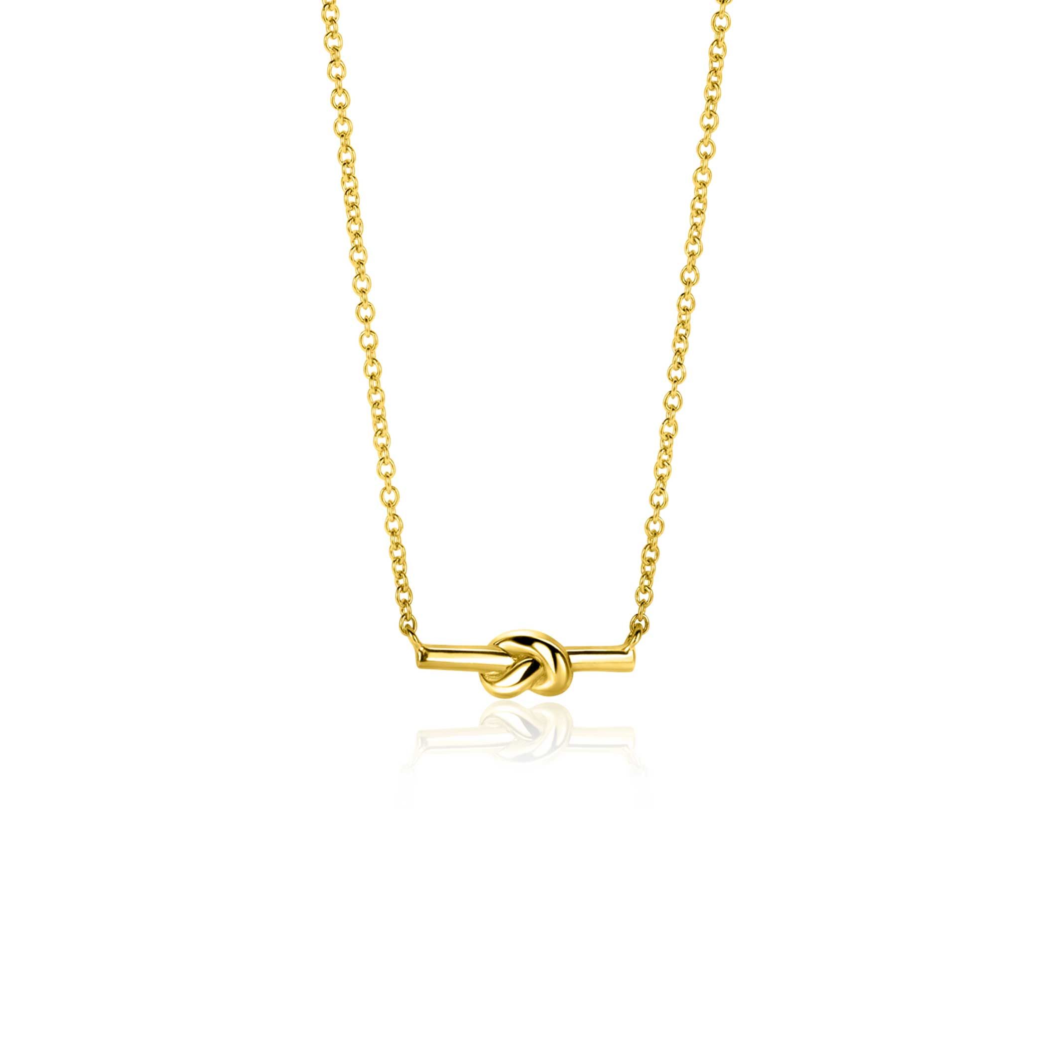 ZINZI gold plated zilveren schakel ketting met trendy staafje met glanzende knoop. Combineer de ketting met de bijpassende oorbellen voor een complete look. De lengte is te variëren tussen 45cm en 48cm. Vervaardigd van eerste gehalte zilver (925) en extra geel verguld.

