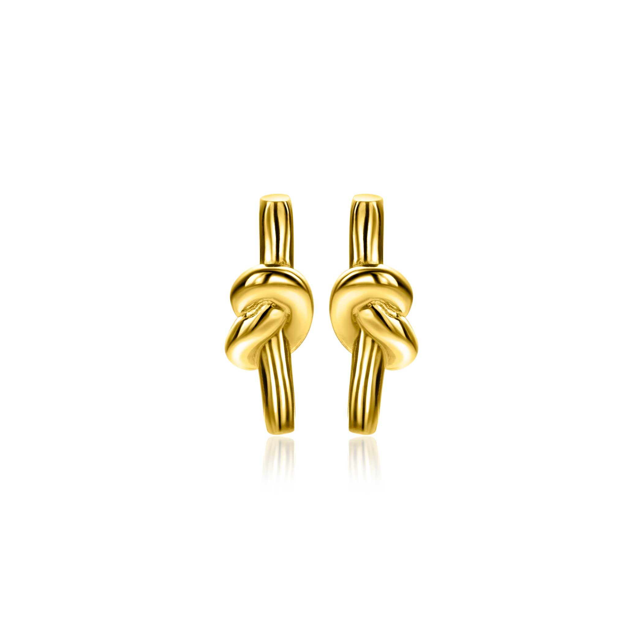 ZINZI gold plated zilveren oorknoppen (13mm) met staafje en trendy glanzende knoop. Vervaardigd van eerste gehalte zilver (925) en extra geel verguld.

