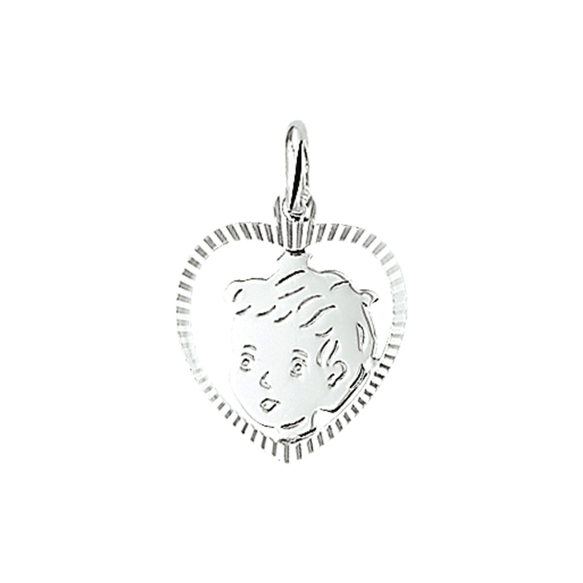 Zilver Hanger/Bedel Kinderkopje Jongen met Hartje