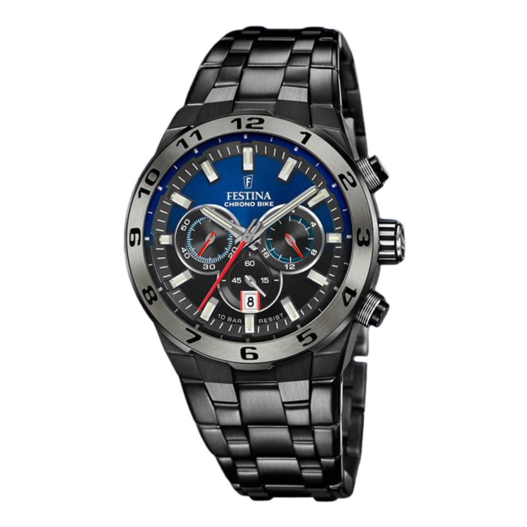 Quartz chronograaf met datum en extra siliconen band
