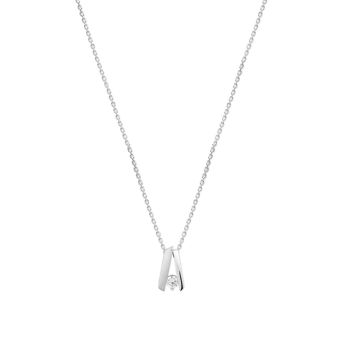 Gerhodineerd 925 zilveren collier uitgevoerd met zirkonia. Het collier heeft draaglengtes van 41+4cm. De schakelbreedte is 1.1mm.